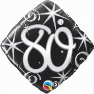 Black Elegant Swirls & Sparkles 80th Birthday Balloon